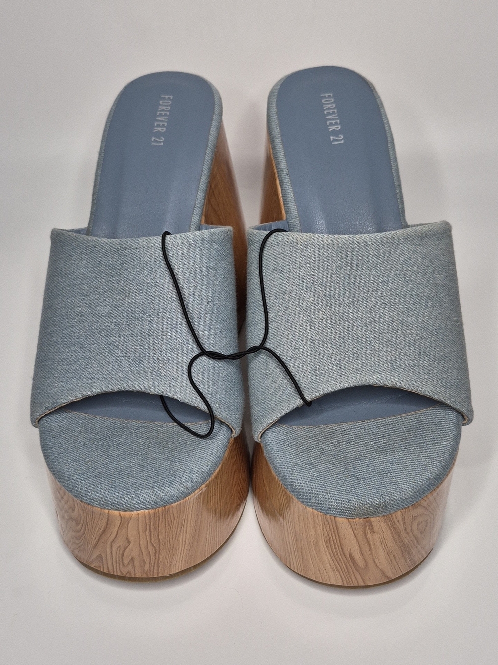 Forever 21 Light Denim Blue Platform Slide Sandals